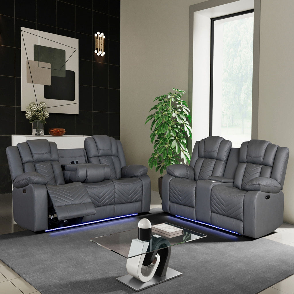 Power Reclining Loveseat with LED Lighting - Gray