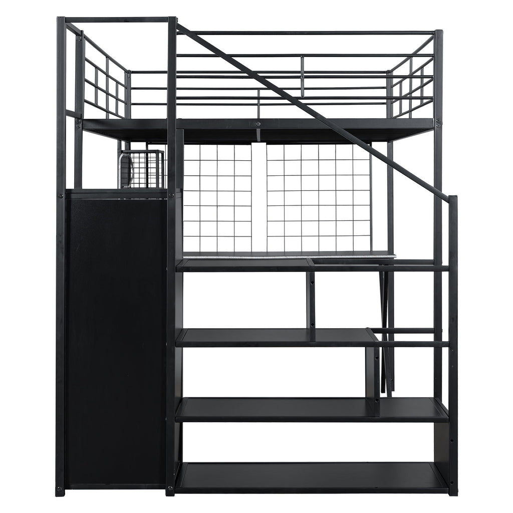Loft Bed with Built-In Work Station, Wardrobe & Storage Staircase – White or Black