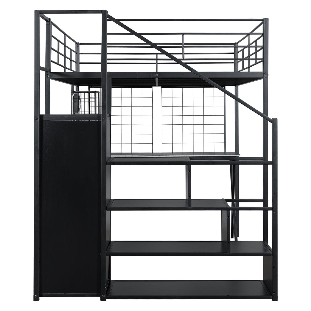 Loft Bed with Built-In Work Station, Wardrobe & Storage Staircase – White or Black
