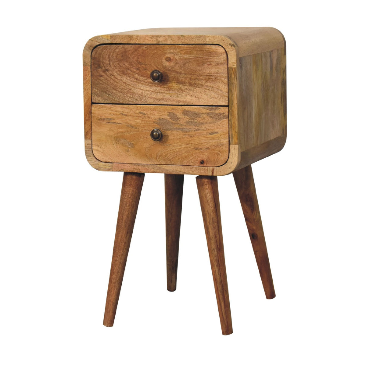 Solid Wood Mini Curved Nightstand with 2 Drawers - Oak-ish