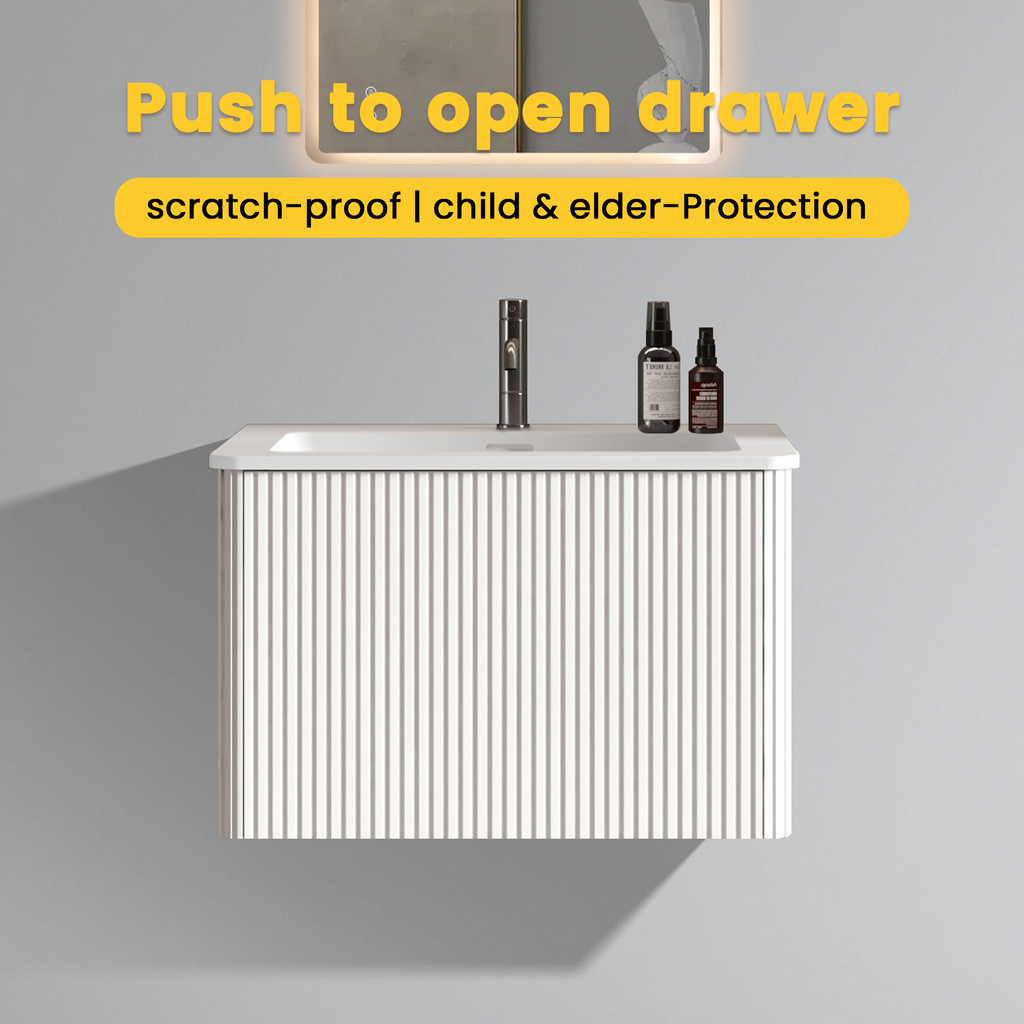 24" Striped Soft White Bathroom Vanity with Integrated Ceramic Sink - Soft White