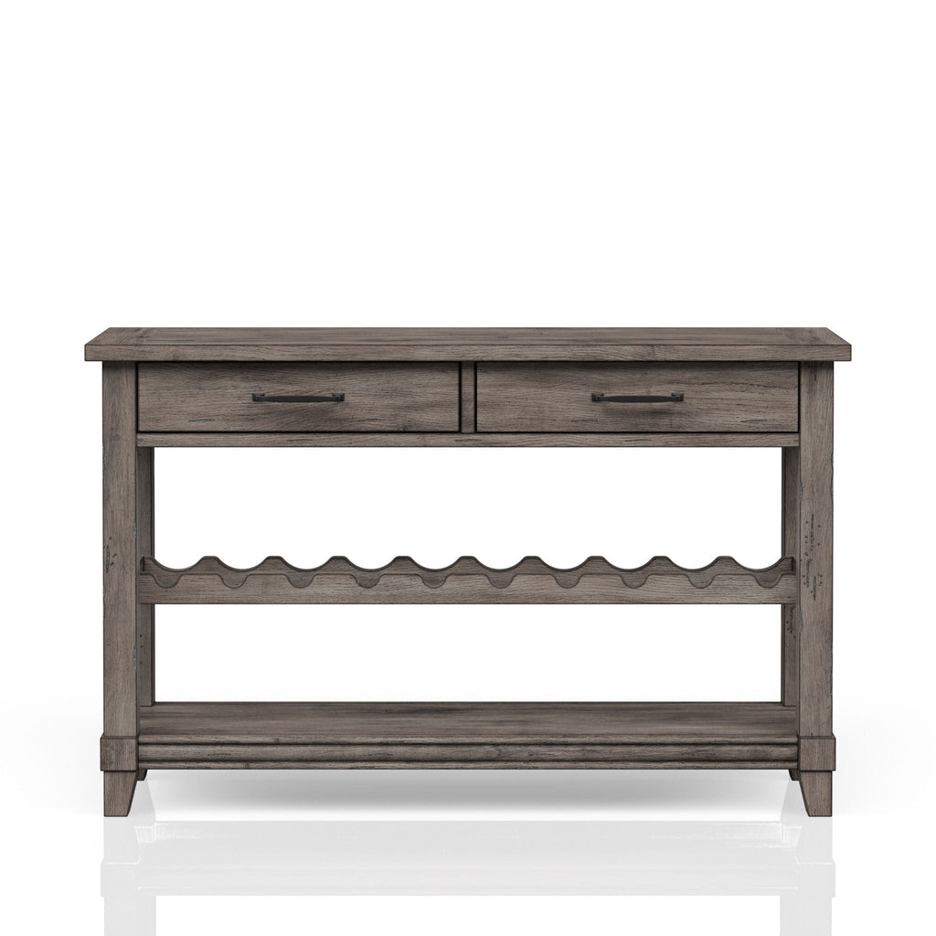 Console Table with Wine Bottle Storage and Storage Drawers - Gray