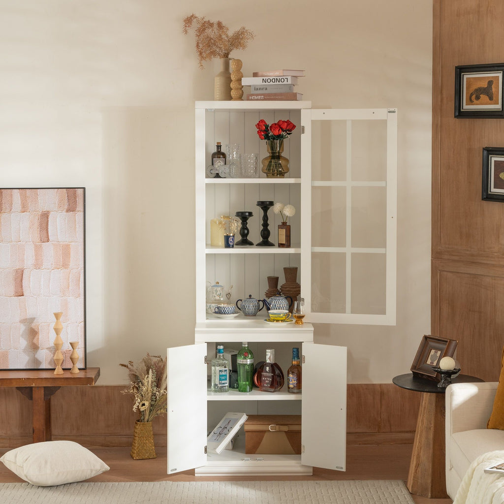 Retro Style Hutch Cabinet with Glass Door - White