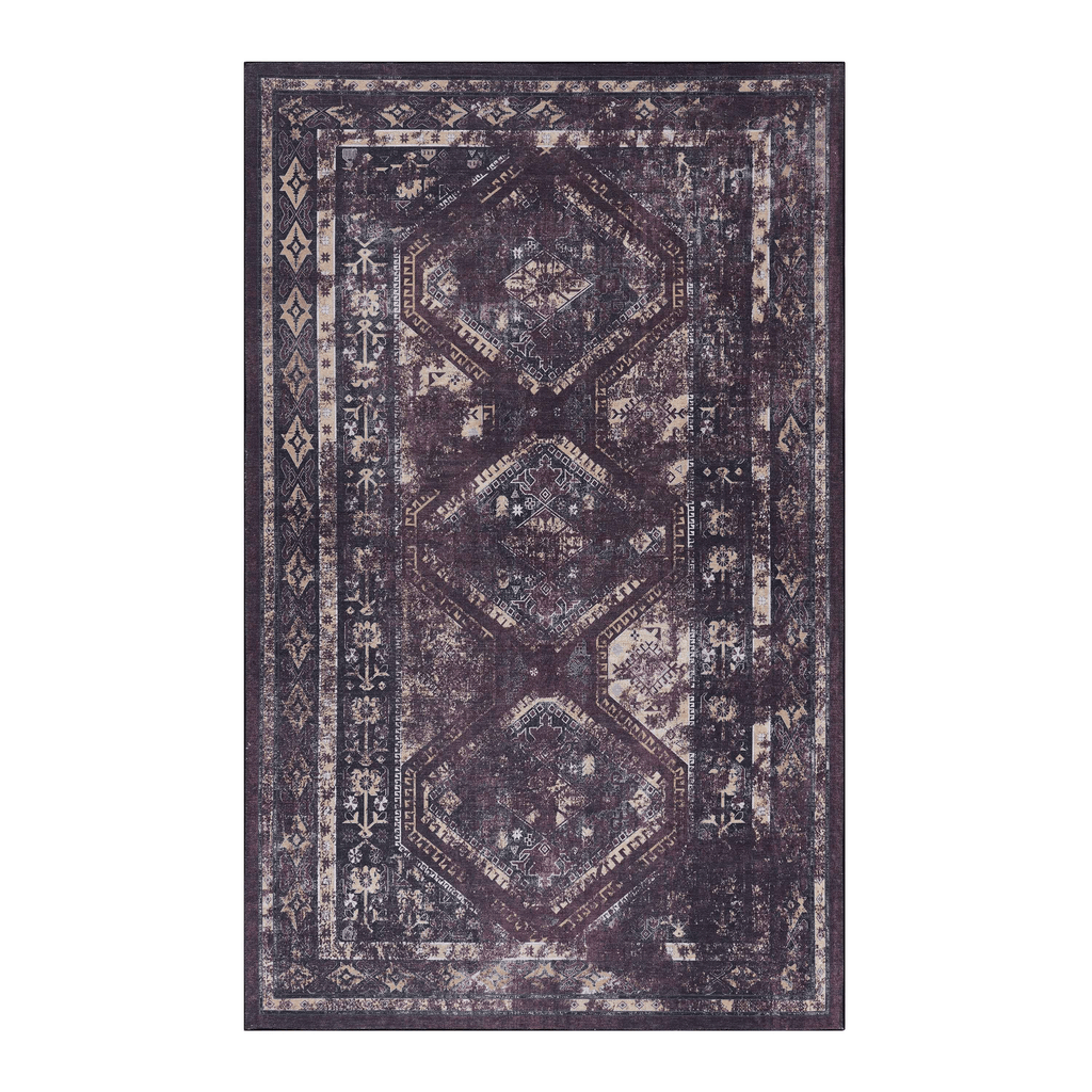 Burgundy Washable 8x10 Area Rug with Non-Shedding Polyester
