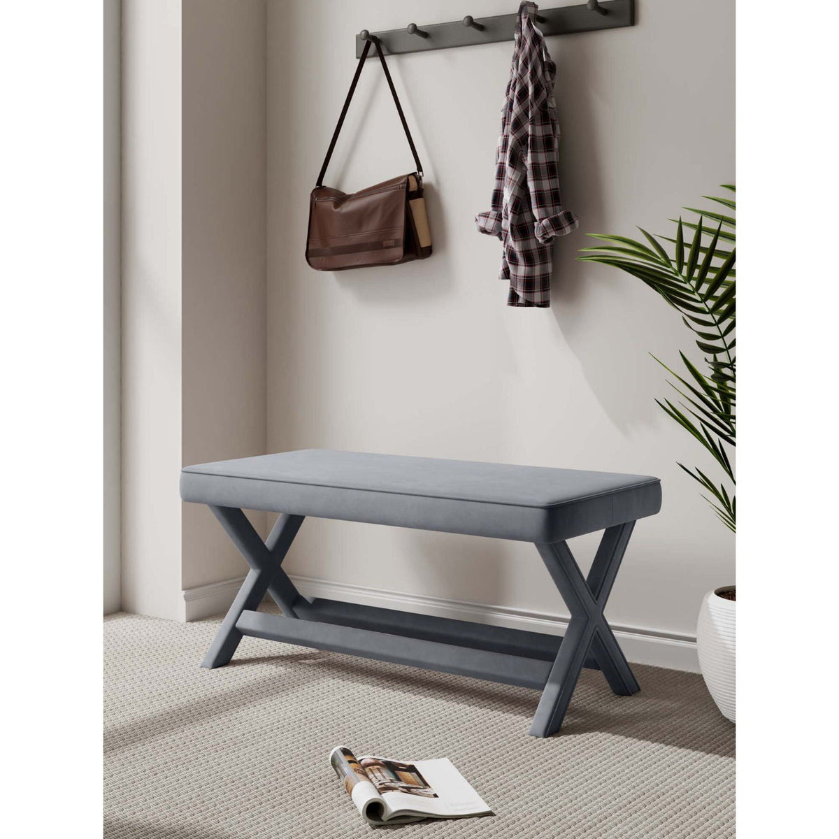 Accent Bench with Piped Cushion and Solid Wood Frame - Multiple Colors