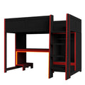 Gaming Loft Bed with Built-In Desk, Wardrobe & LED Lighting - Black