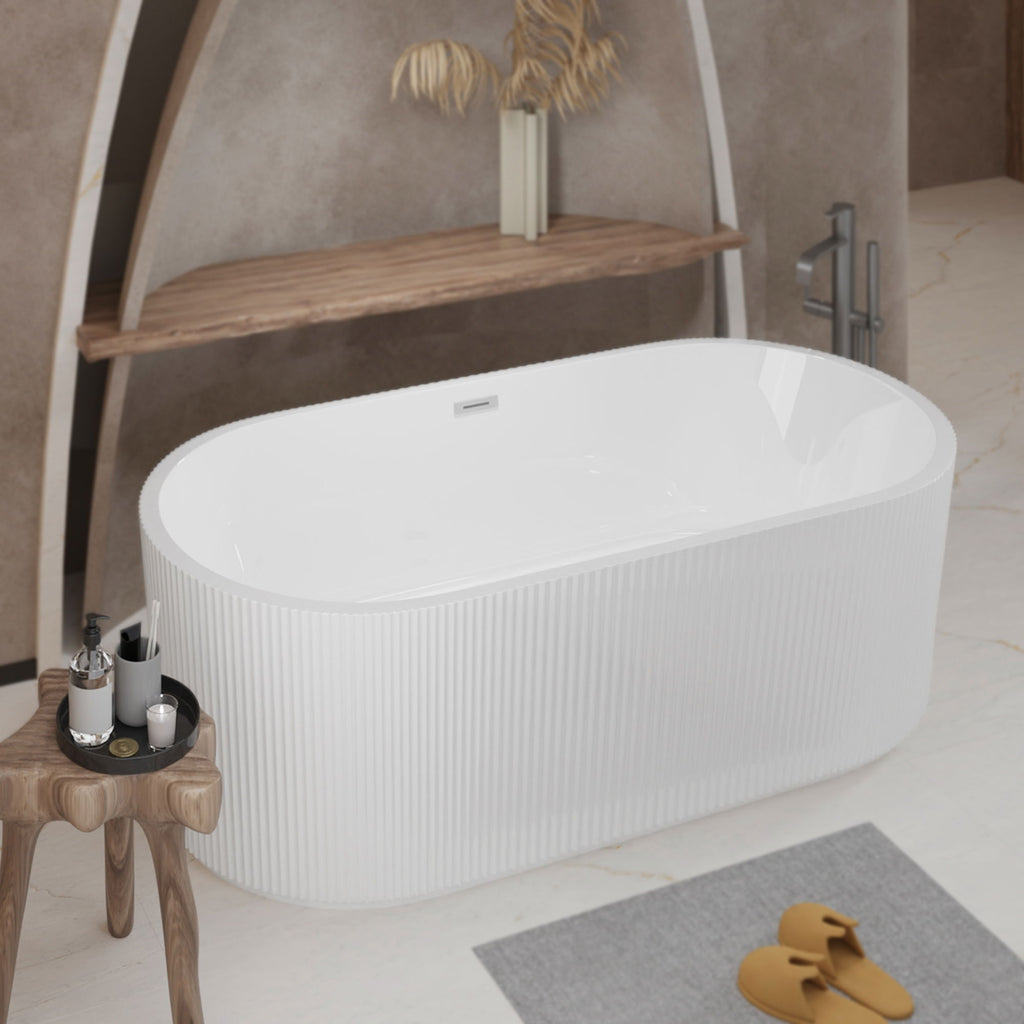 Linear Freestanding Soaker Tub with Double-Wall Acrylic - White