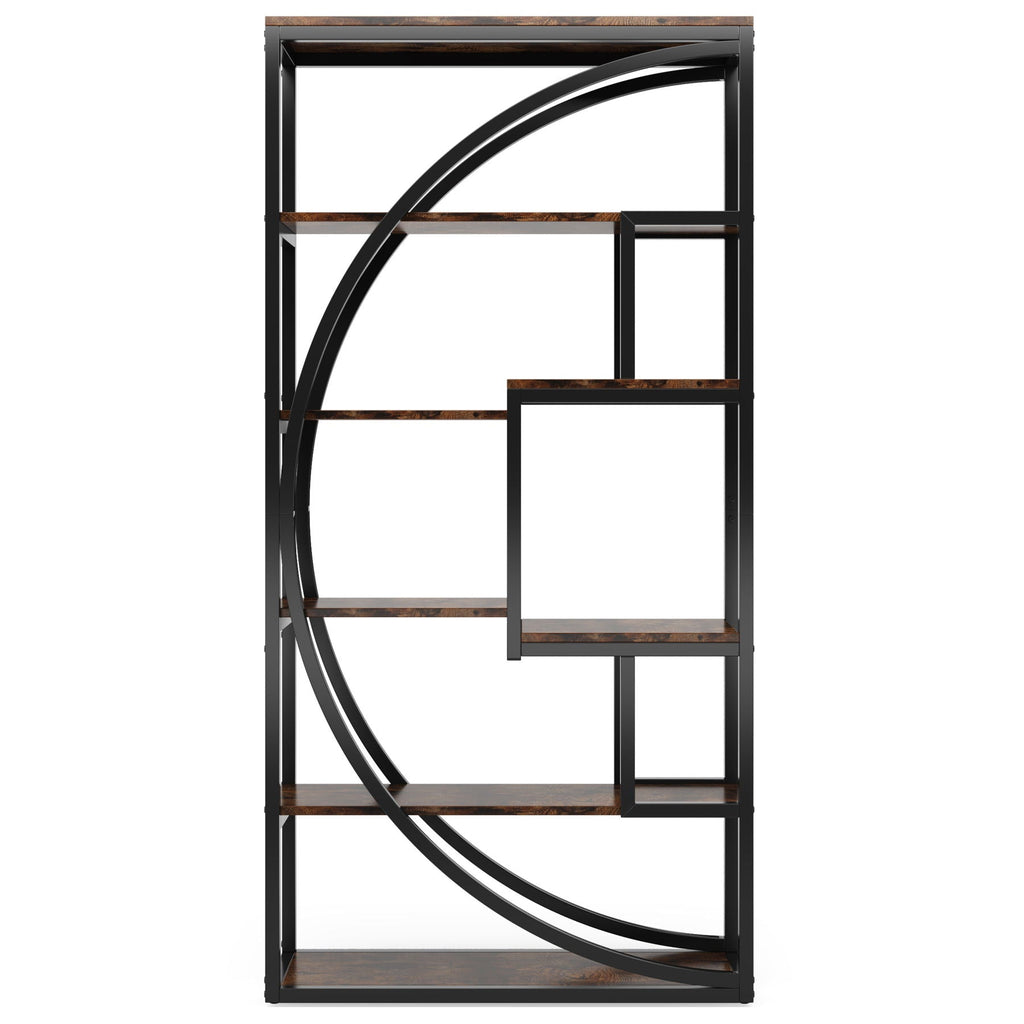 5 Tier Etagere Bookshelf with 8 Open Shelves - Dark Brown or Dark Gray