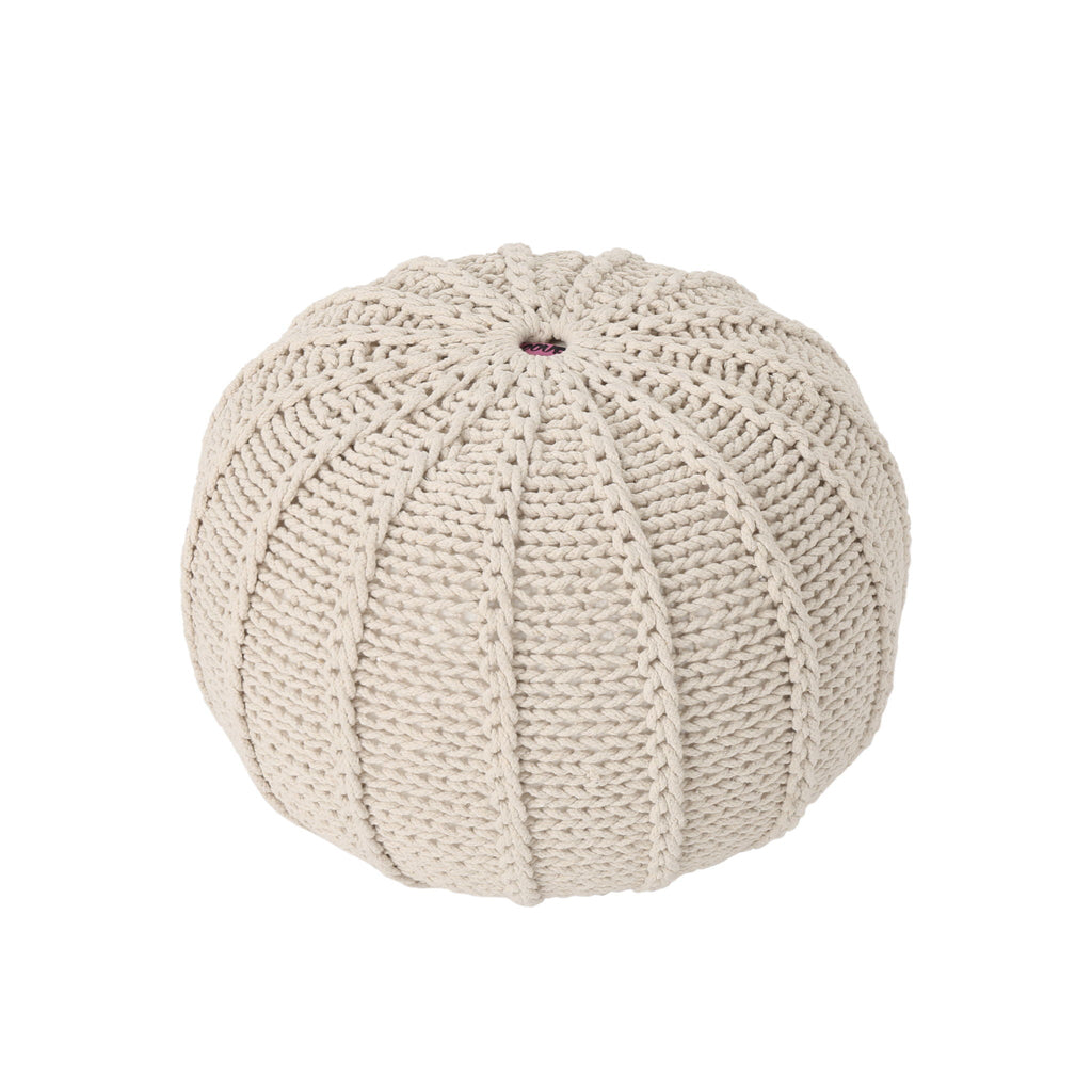 Knitted Round Pouf Ottoman with Polystyrene Fill - Beige or Blue