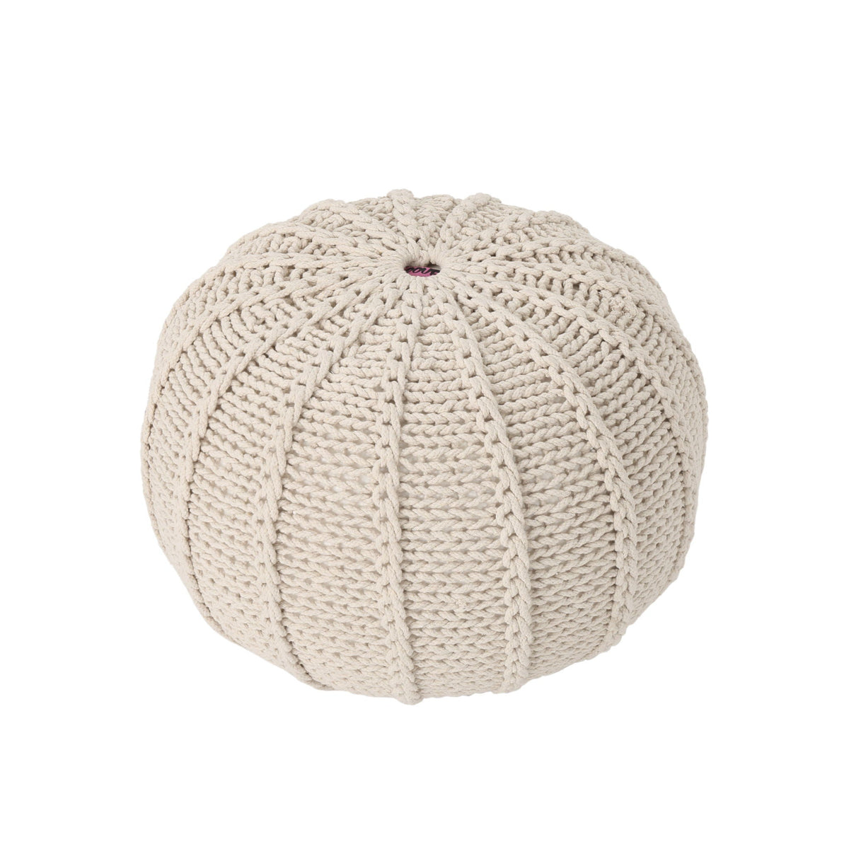 Knitted Round Pouf Ottoman with Polystyrene Fill - Beige or Blue