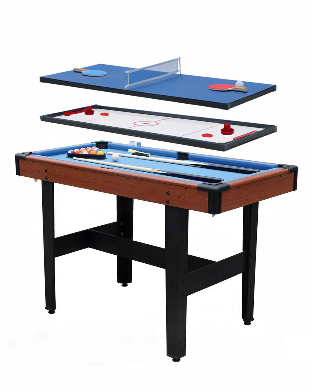 48-Inch Combo Game Table Set with Pool, Table Tennis & Glide Hockey - Brown & Blue