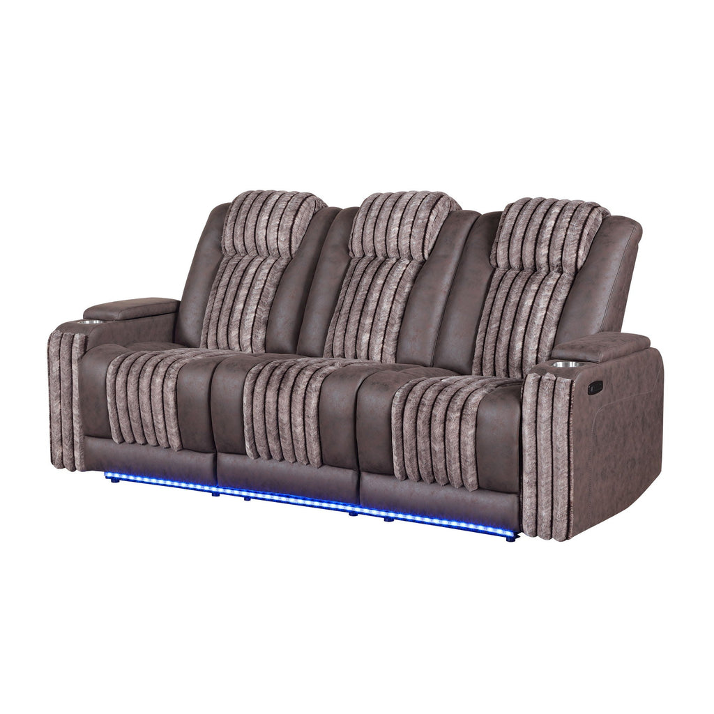 Power Reclining Sofa with Power Headrest and Drop Down Table - Black, Dark Brown, or Dark Gray