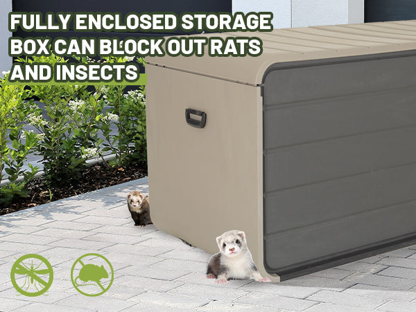 260 Gallon Plastic Deck Box with Wheels and Waterproof Lid - Gray