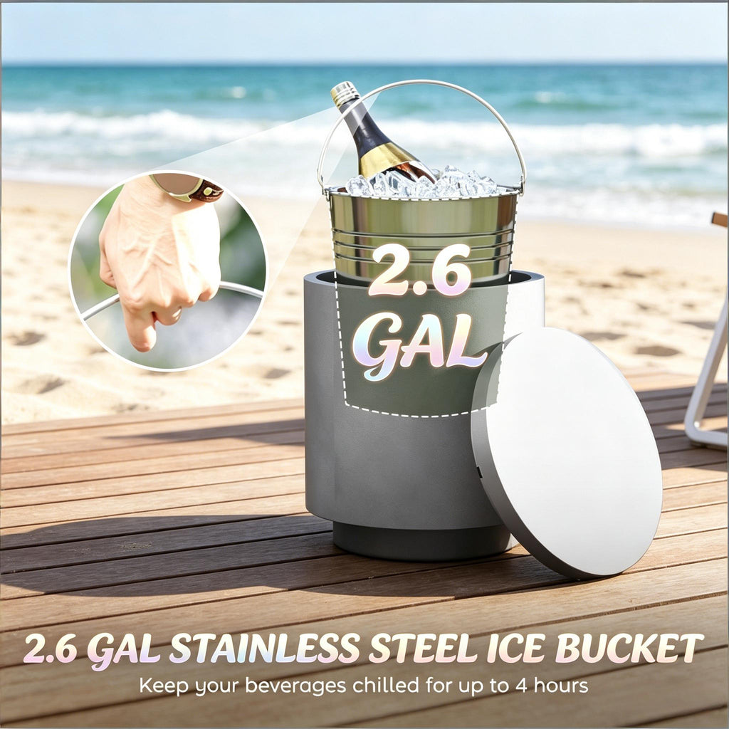Portable Storage Box Cooler Side Table with Removable Ice Bucket - Concrete