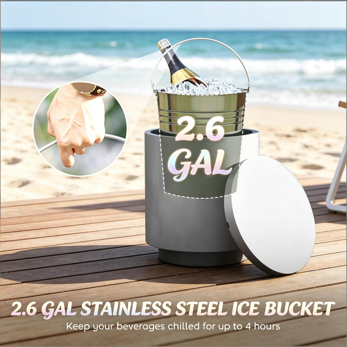 Portable Storage Box Cooler Side Table with Removable Ice Bucket - Concrete