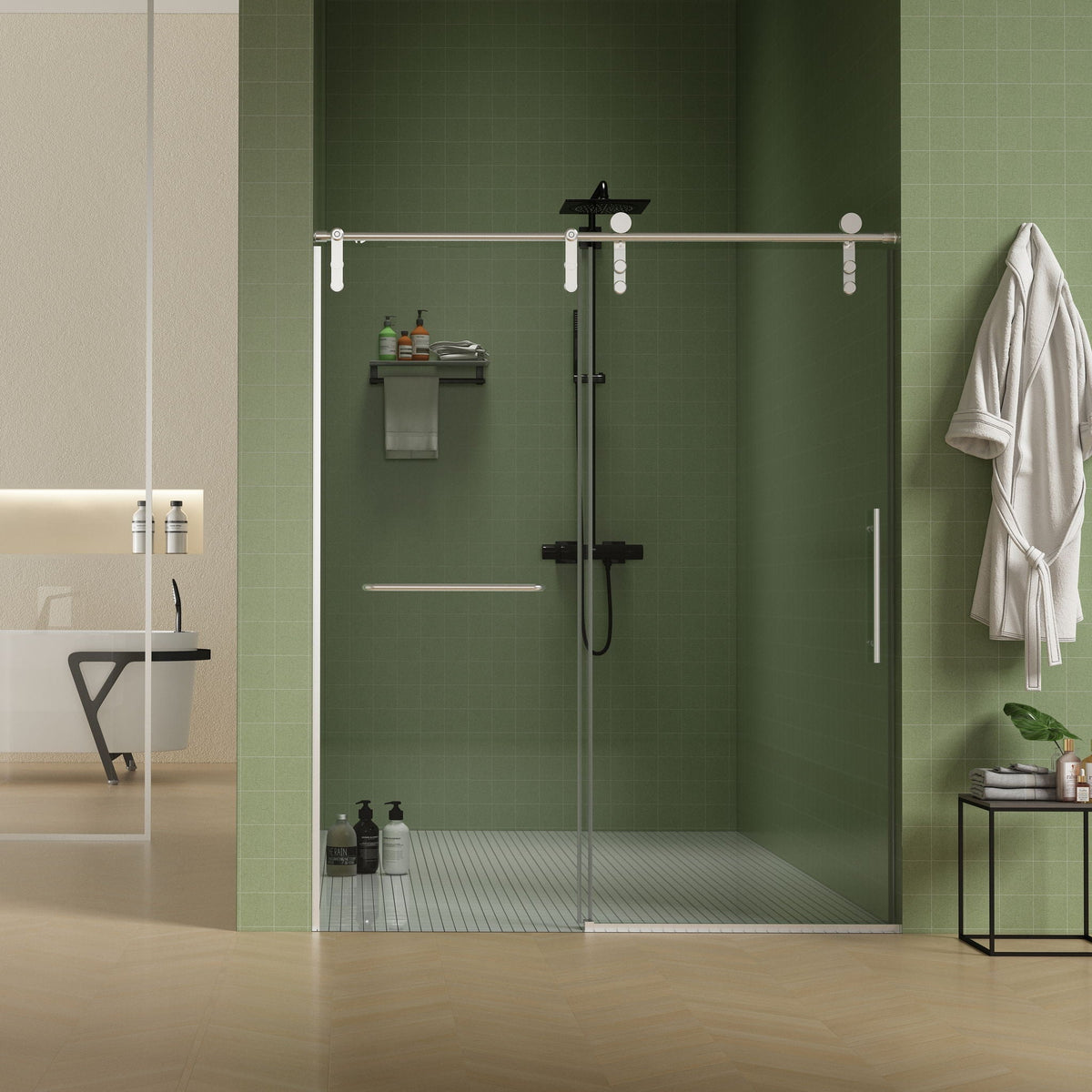Pearl Silver Sliding Frameless Shower Door with Easy Clean Tempered Glass