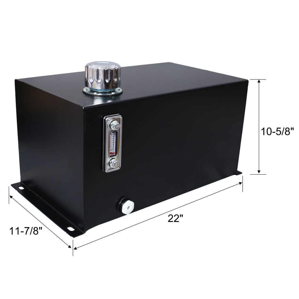 Heavy Duty Hydraulic Fluid Tank with Strainer, Gauge & Breather Cap - Black