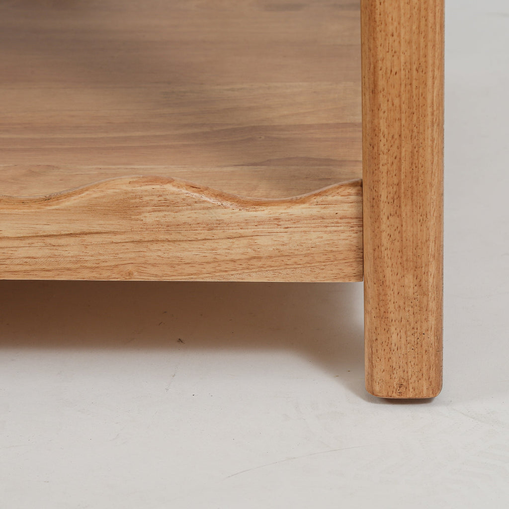 Modern 2 Tier Coffee Table with Open Shelf - Solid Rubberwood