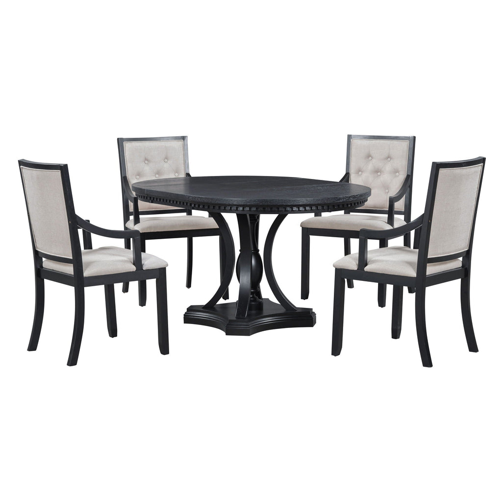 Extendable 5 Piece Dining Set with Cushioned Chairs - Black/Oak