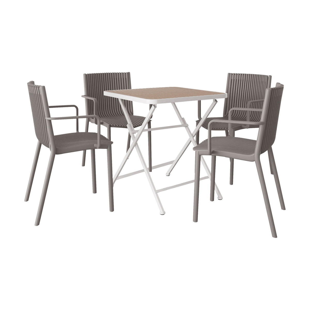 4 Modern Stackable Plastic Armchair Matched With Folding Square Table