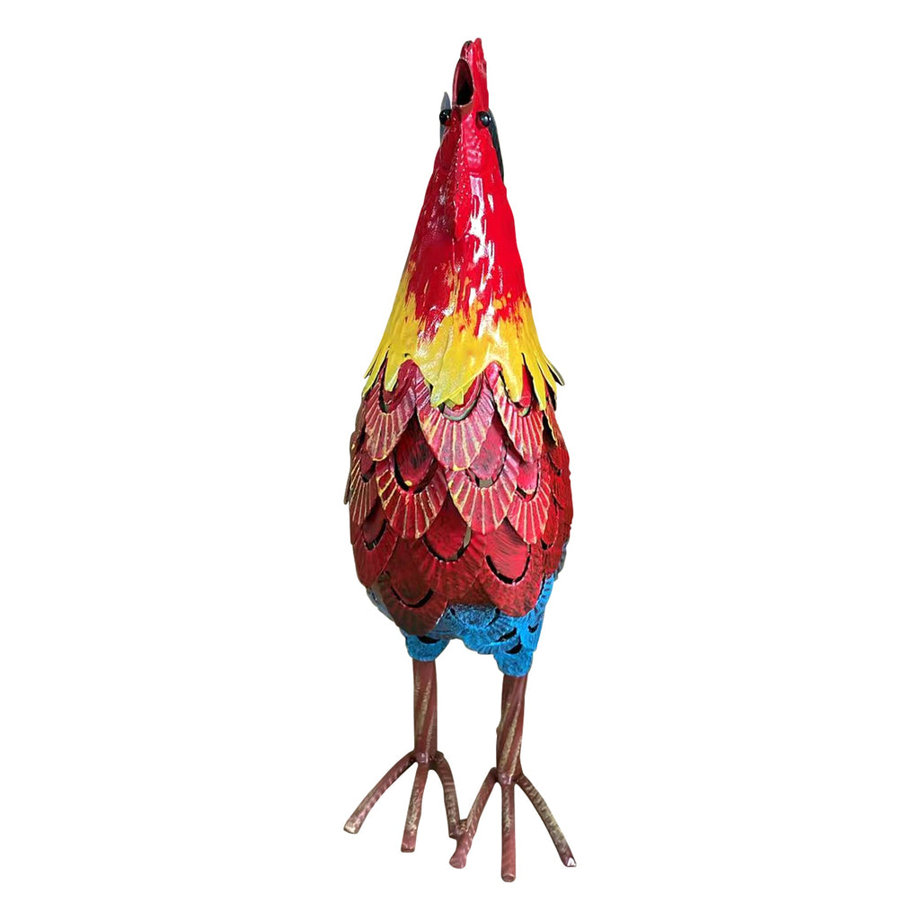 Wrought-Iron Rooster Garden Statue with Hand-Welded Detailing - Rustic