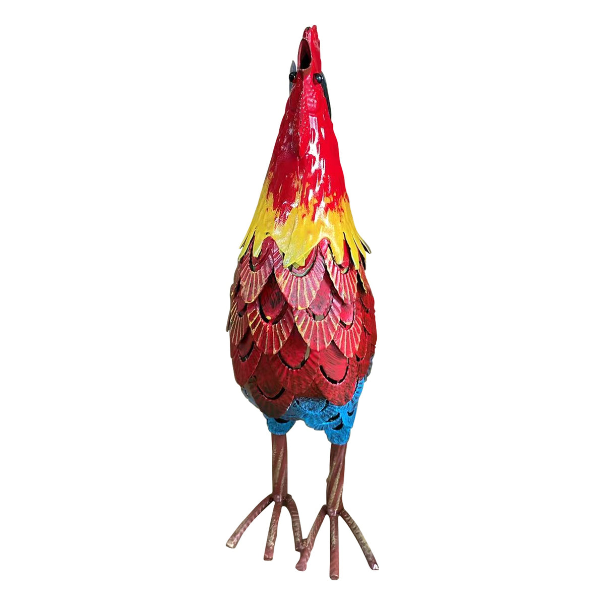 Wrought-Iron Rooster Garden Statue with Hand-Welded Detailing - Rustic