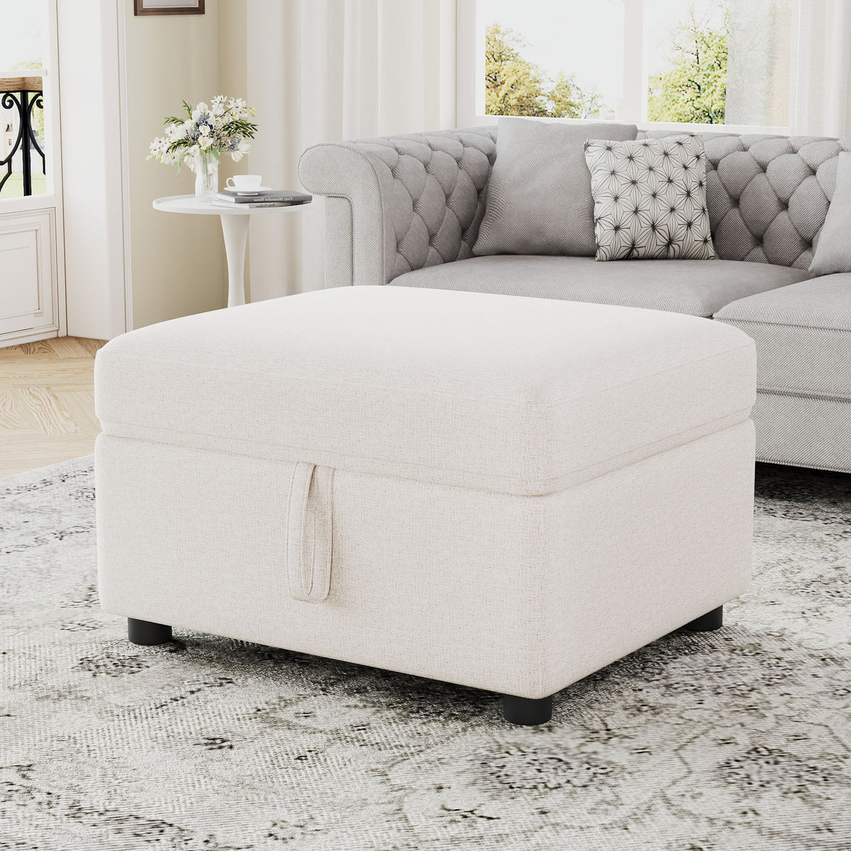 Movable Storage Ottoman Footrest with Hidden Storage - Beige or Dark Gray
