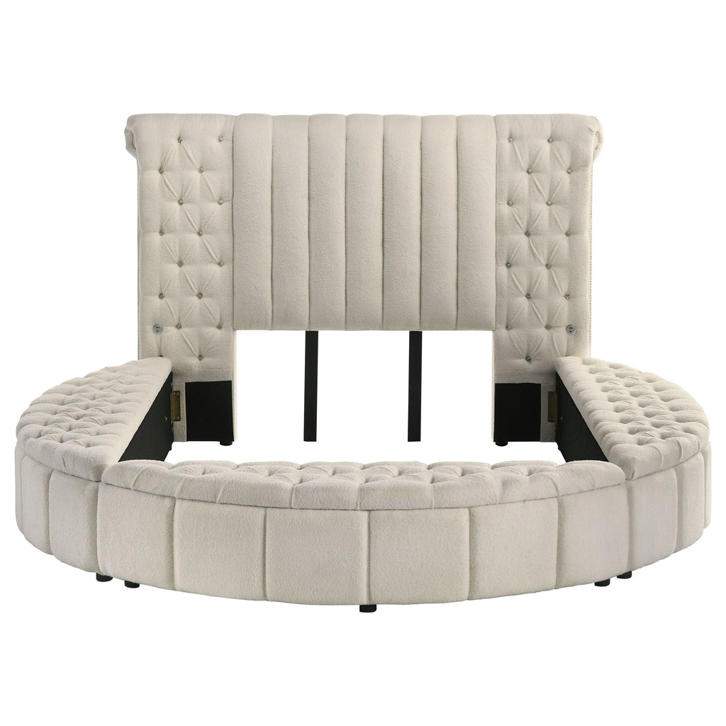 Sonya Upholstered Queen Round Storage Bed Ivory