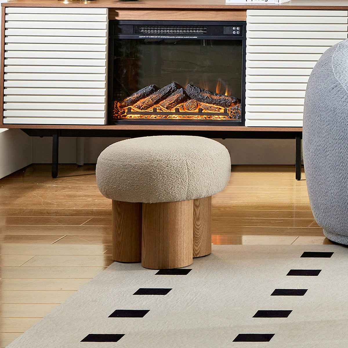 Versatile Mushroom Stool Ottoman with Cushion - Dark Brown, White, Beige