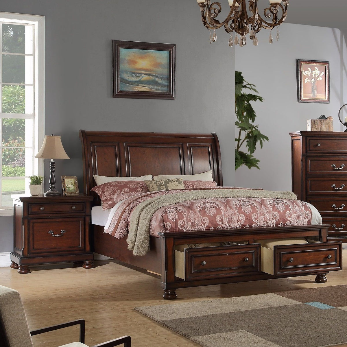 Panel 3 Piece Bedroom Set with Nightstands - Dark Gray or Dark Brown