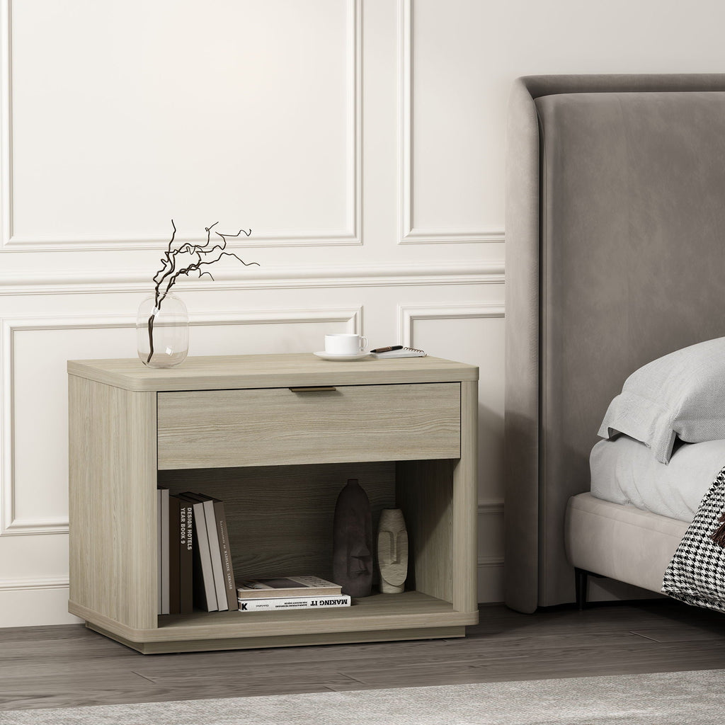 Evelyn Nightstand with 1 Drawer and Open Shelf - Dark Gray, Dark Brown, Light Brown