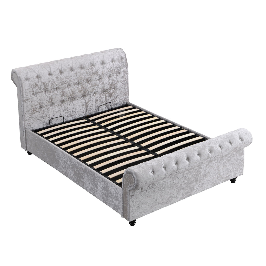 Queen Upholstered Storage Bed with Hydraulic Lift - Beige