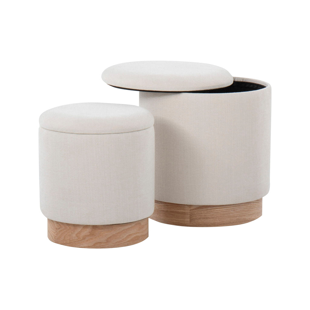 Contemporary Nesting Ottoman Set with Cushioned Top - Beige or Black