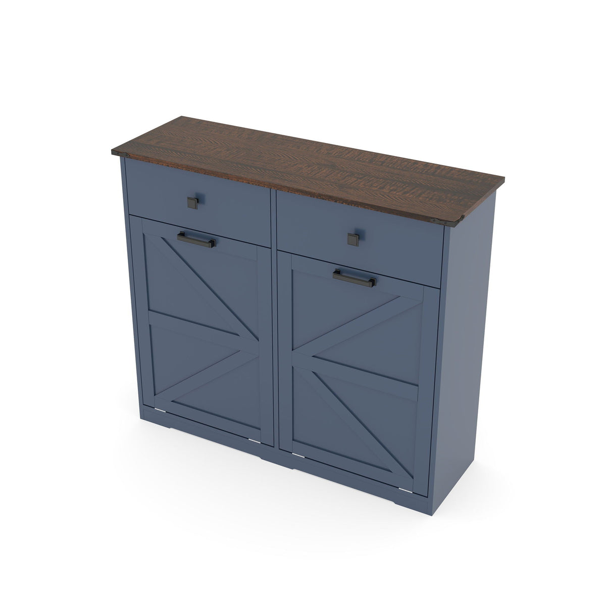 Double Tilt Out Trash Cabinet with Hideaway Drawer - Barn Door Style
