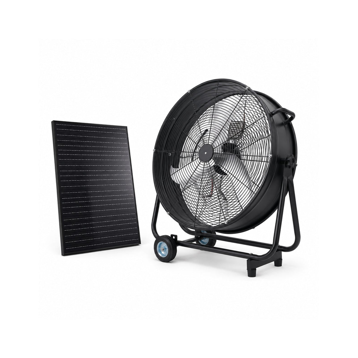 30" Wheeled Solar Fan with Adjustable Solar Panel and Remote Control - Black
