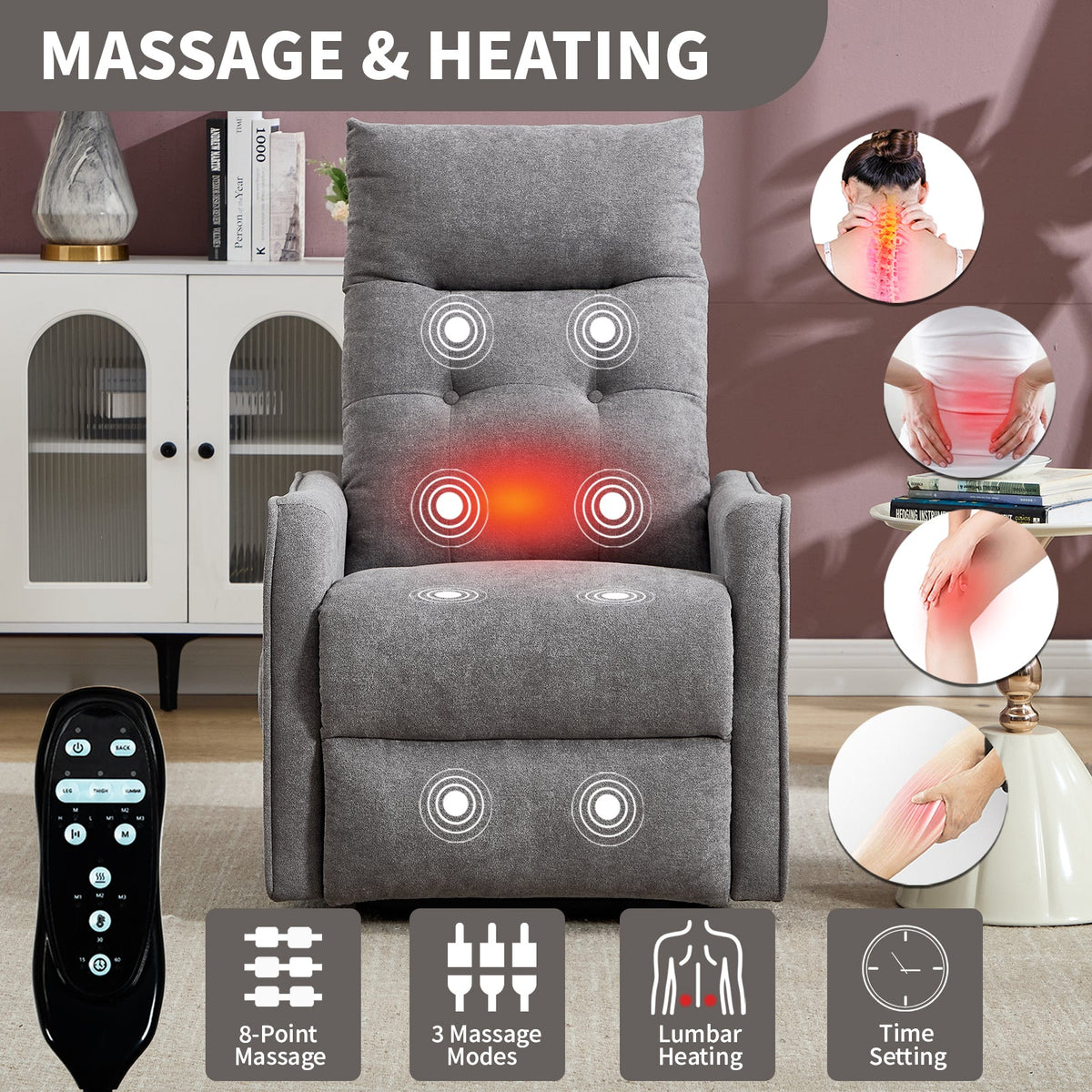 Chenille Lift Recliner Chair with Single Motor - Light Gray