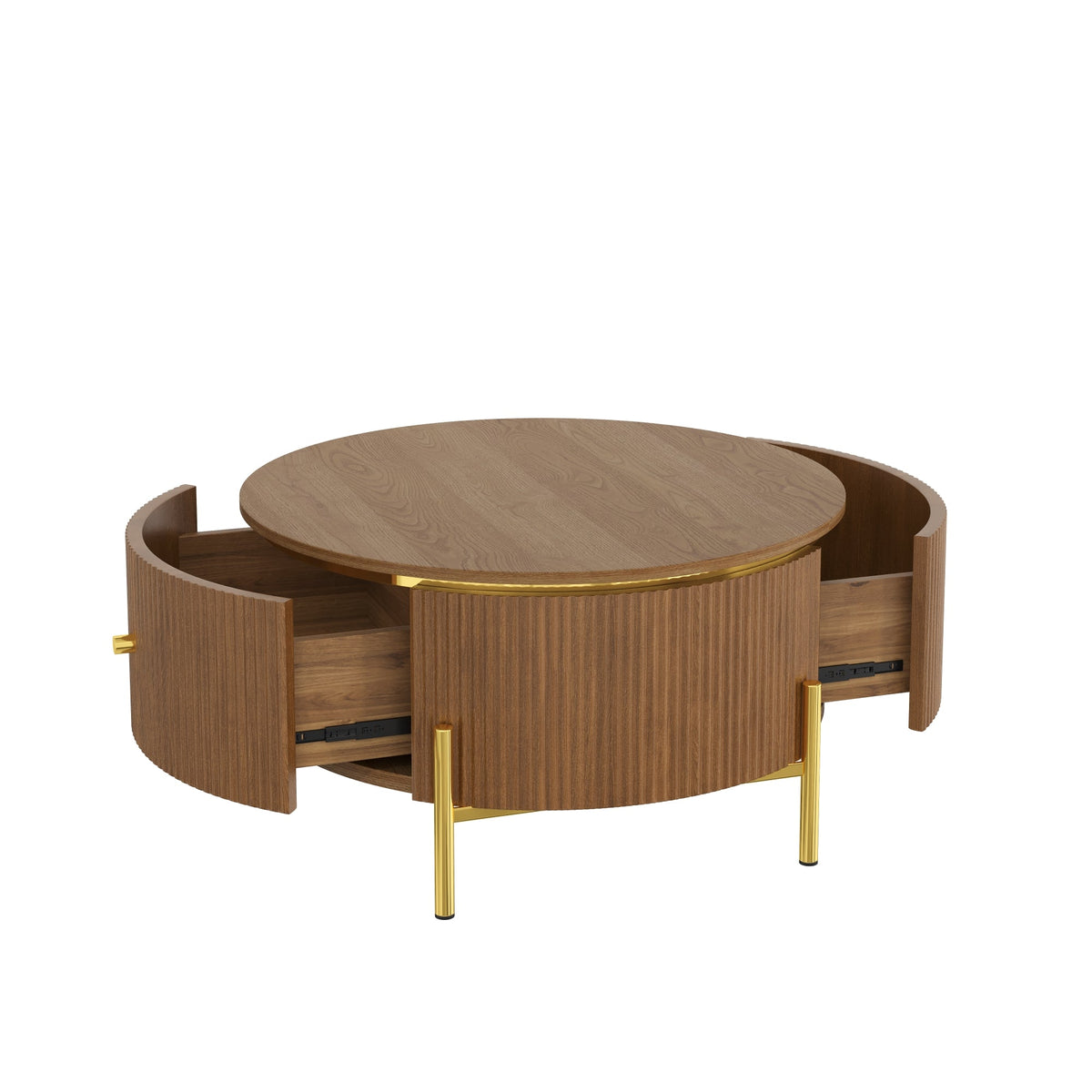 Modern Round Coffee Table with 2 Large Drawers Storage - MDF
