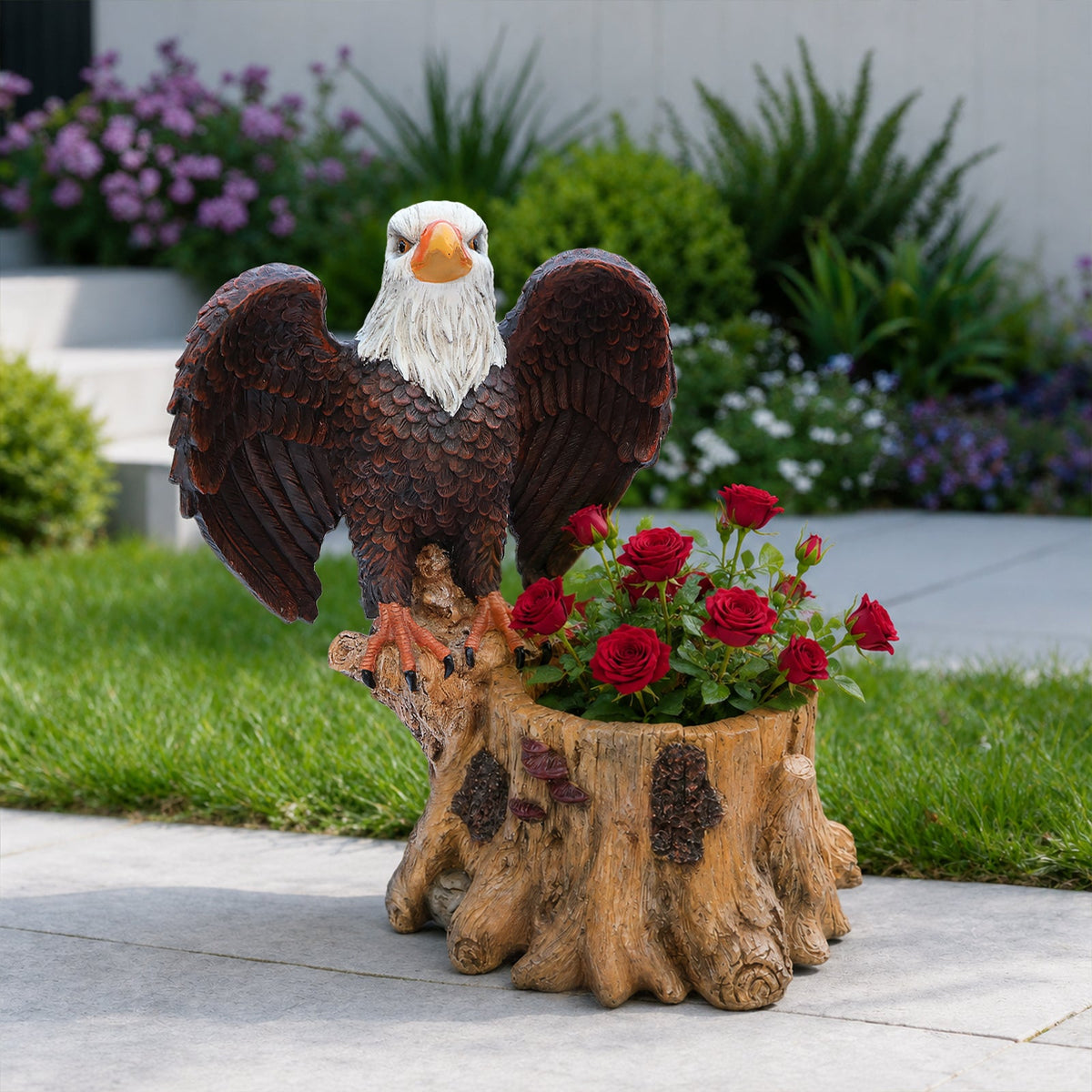 Majestic Eagle Garden Planter Pot with Tree Stump Base