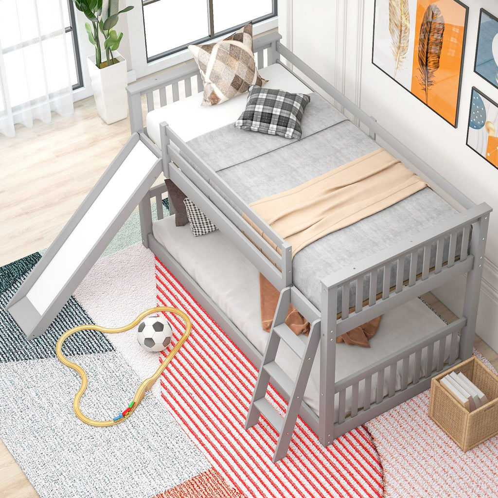 Bunk Bed with Convertible Slide and Ladder - White or Dark Gray