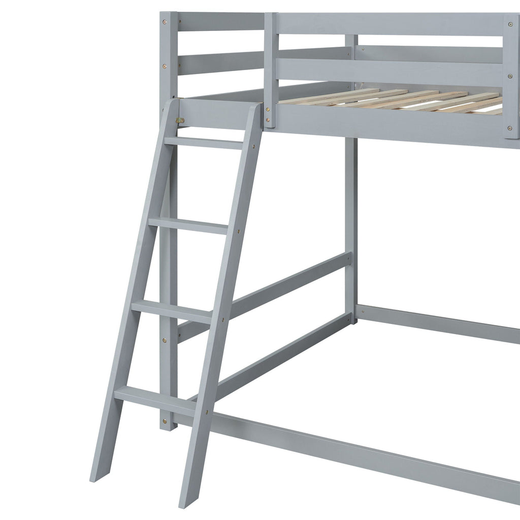 Bunk Bed With Ladder, Slide, and Shelves - Pine Wood, Full Over Full