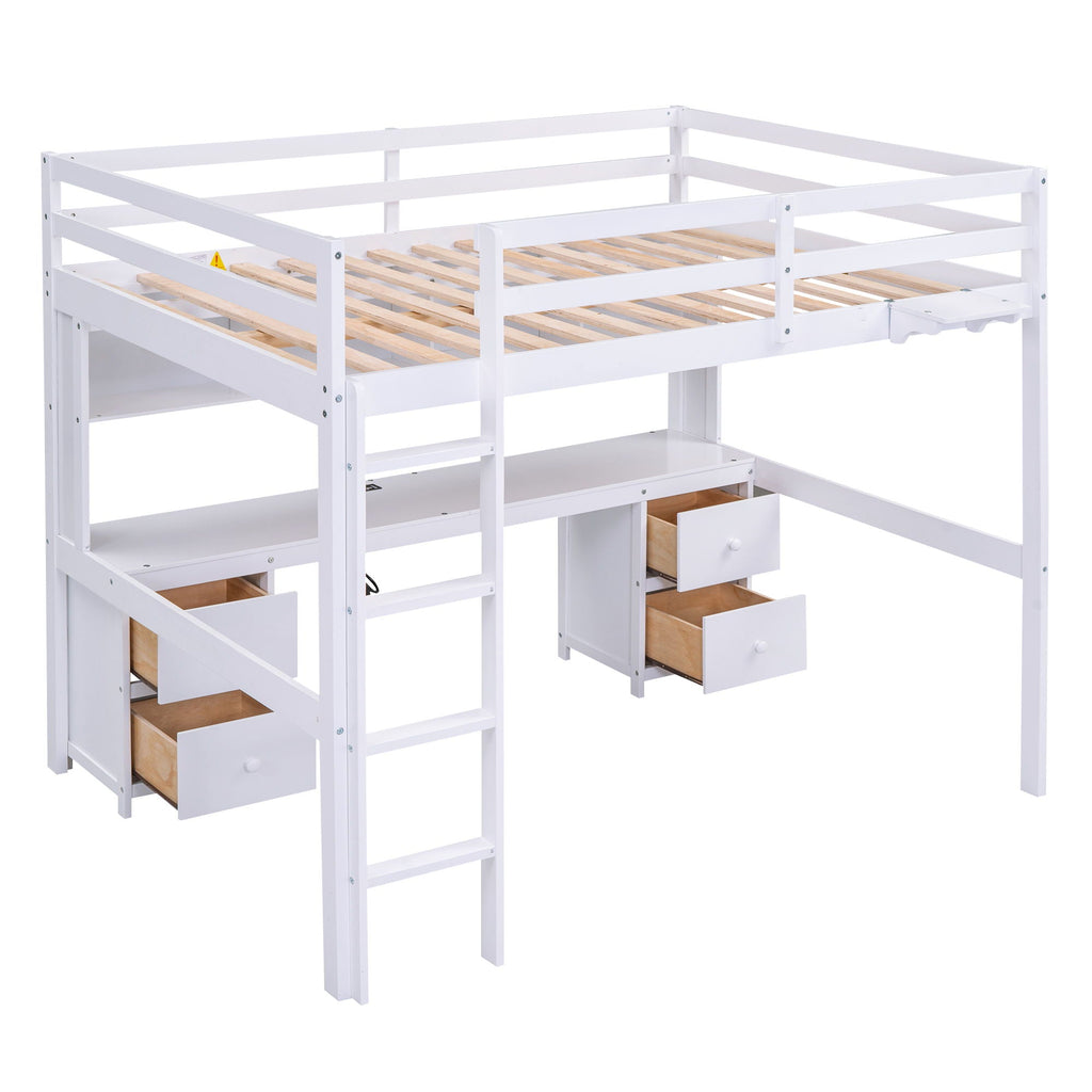 Loft Bed with Desk, Cabinets, Drawers and Charging Station - Full Size