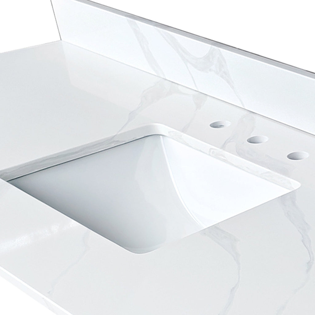 61-Inch Quartz Bathroom Vanity Top with Undermount Sink - Carrara Finish