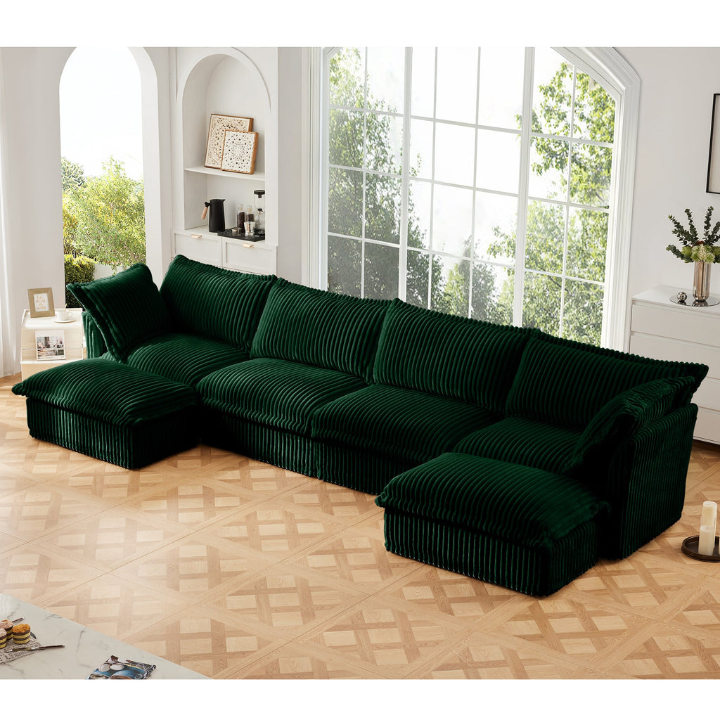 Slipcovered U Shape Sectional Sofa with Removable Covers - Corduroy