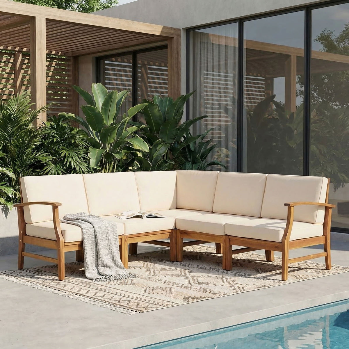 Perla 5 Pieces Sofa Set with Water-Resistant Cushions - Beige or Blue