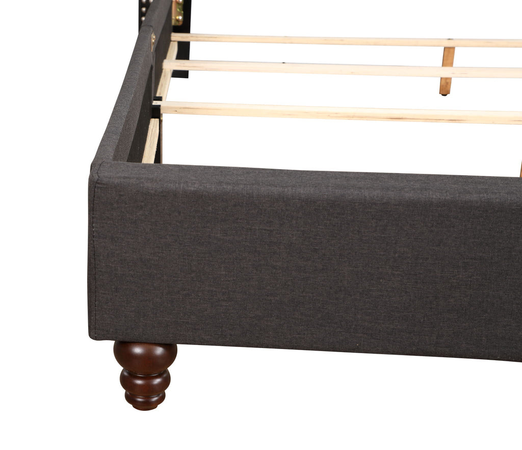 Nailhead Upholstered Bed with Deep Tufting - Dark Gray or Black