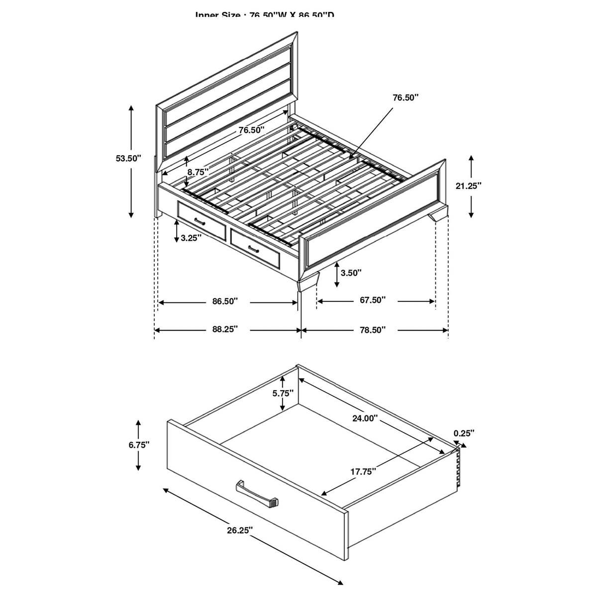 Dark Brown Storage Bed with Side Drawers - Modern Engineered Wood