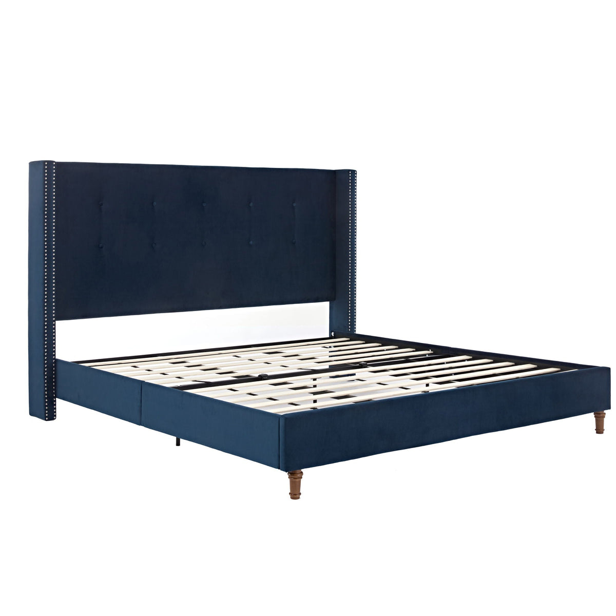 Upholstered Bed with 54" High Headboard and Hand Buttoned Tufting - White or Blue