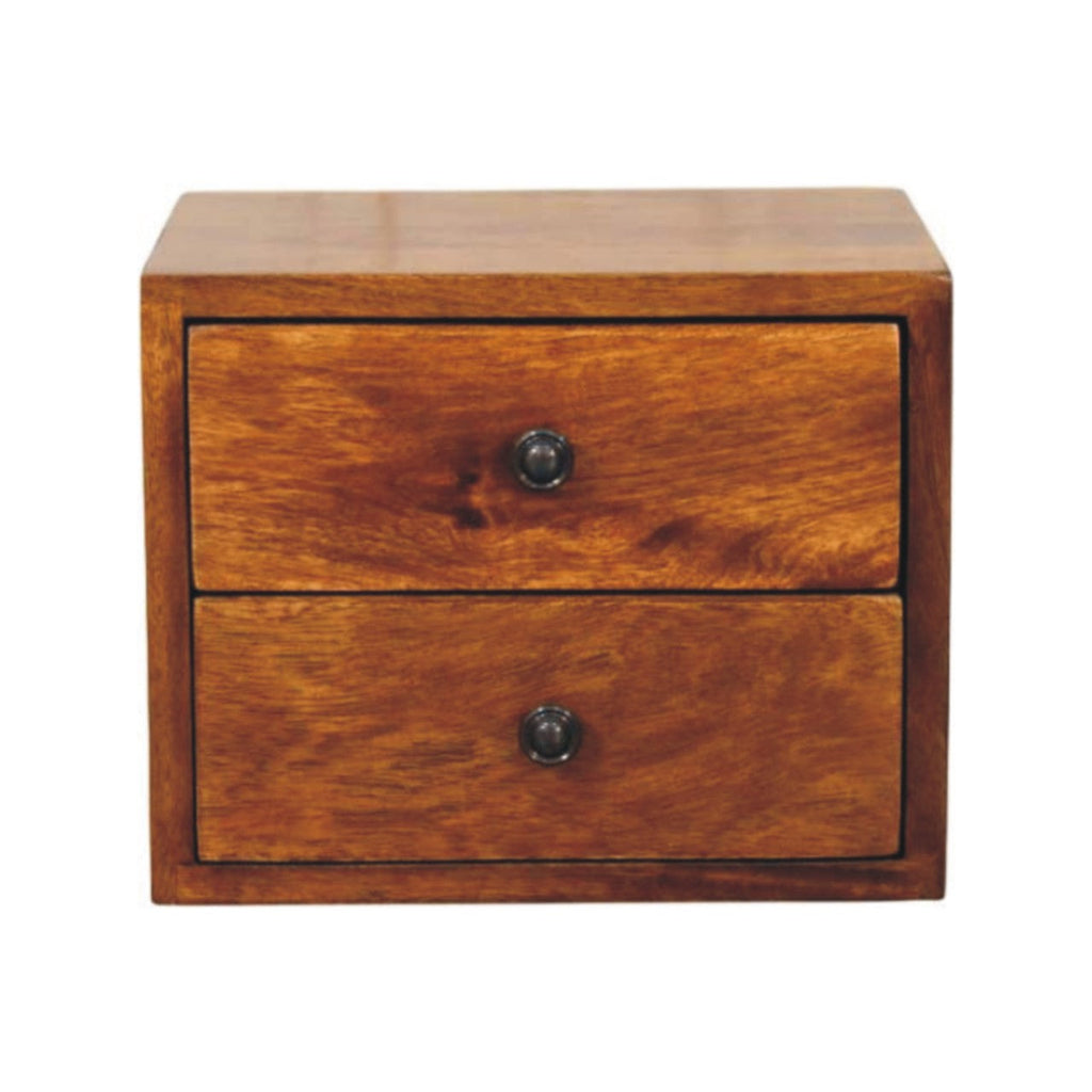 Solid Wood Wall-Mounted Nightstand with Storage Drawers - Chestnut
