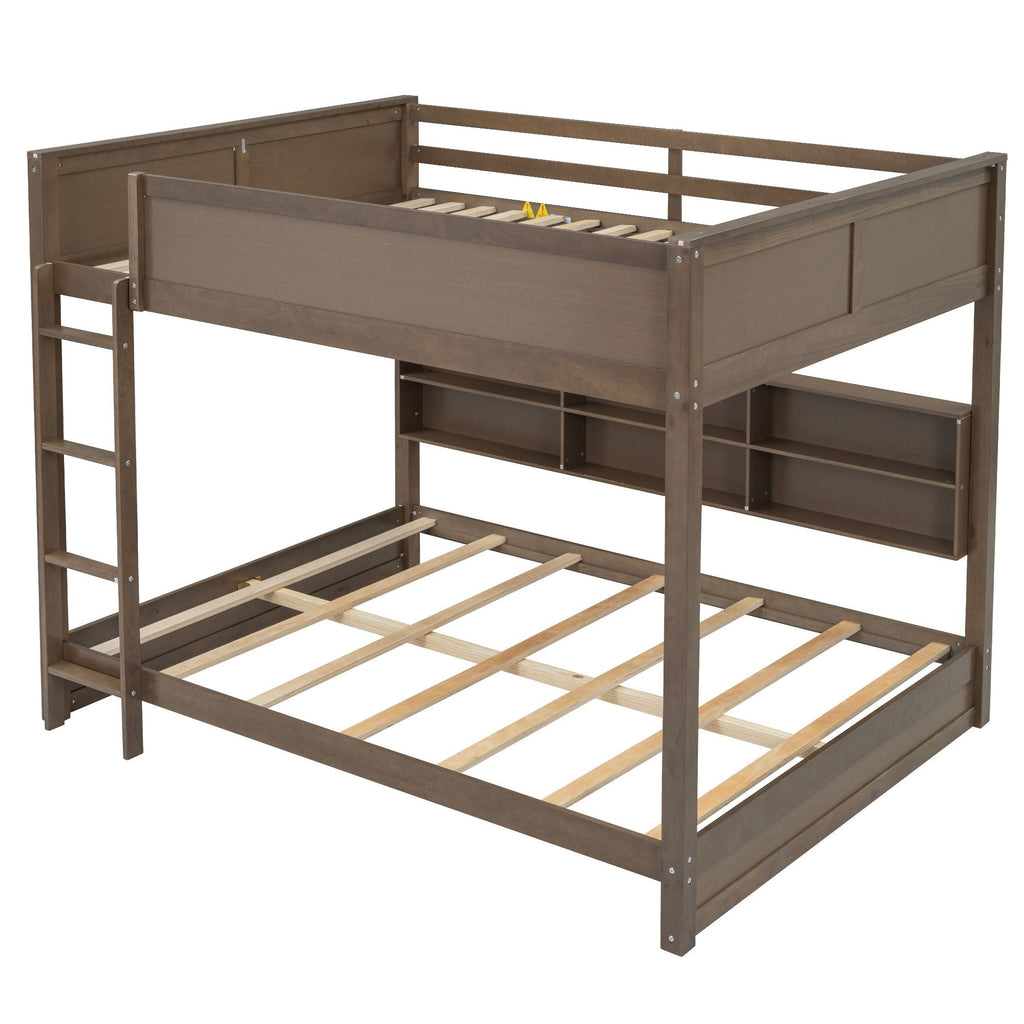 Queen Bunk Bed with Storage Cabinets and USB Ports - Dark Brown or White