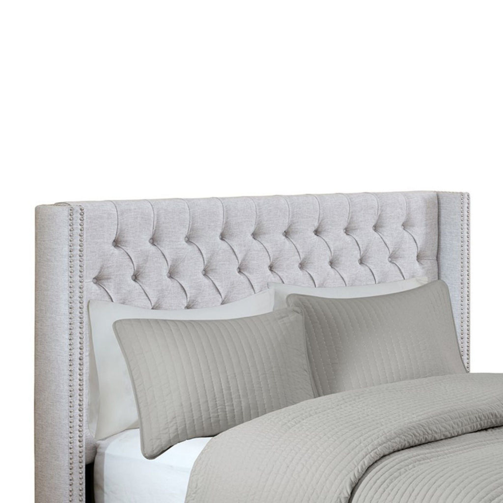 Transitional Upholstery Headboard with Tufted Buttons and Nailhead Trim - Queen, Gray or Blue